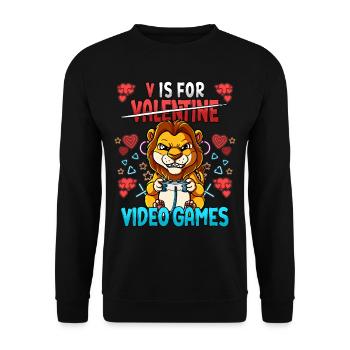 V Is For Video Games Valentinstag Gamer - Unisex Pullover - Schwarz - Vorne - Alina (178cm) & Michal (187cm)