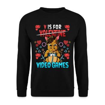 V Is For Video Games Valentinstag Gamer - Unisex Pullover - Schwarz - Vorne - Alina (178cm) & Michal (187cm)