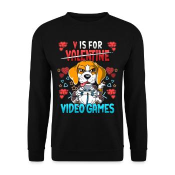 V Is For Video Games Valentinstag Gamer - Unisex Pullover - Schwarz - Vorne - Alina (178cm) & Michal (187cm)