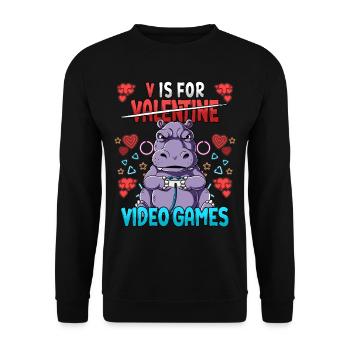 V Is For Video Games Valentinstag Gamer - Unisex Pullover - Schwarz - Vorne - Alina (178cm) & Michal (187cm)
