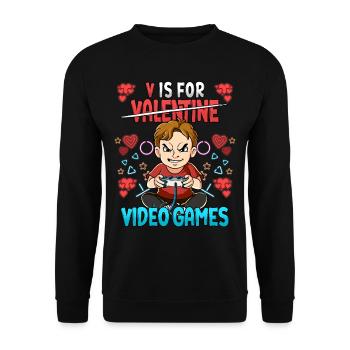 V Is For Video Games Valentinstag Gamer - Unisex Pullover - Schwarz - Vorne - Alina (178cm) & Michal (187cm)