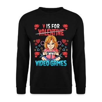 V Is For Video Games Valentinstag Gamer - Unisex Pullover - Schwarz - Vorne - Alina (178cm) & Michal (187cm)
