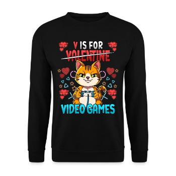 V Is For Video Games Valentinstag Gamer - Unisex Pullover - Schwarz - Vorne - Alina (178cm) & Michal (187cm)