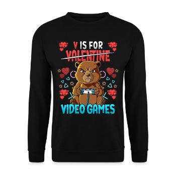 V Is For Video Games Valentinstag Gamer - Unisex Pullover - Schwarz - Vorne - Alina (178cm) & Michal (187cm)