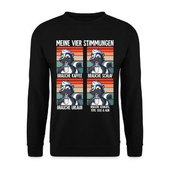 Meine 4 Stimmungen Kaffee Stinktier - Unisex Pullover - Schwarz - Vorne - Alina (178cm) & Michal (187cm)