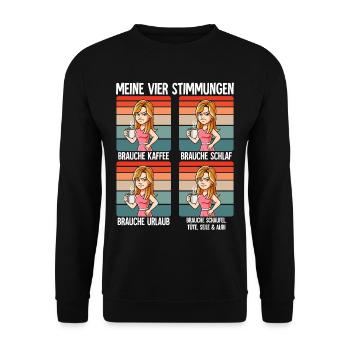 Meine 4 Stimmungen Kaffee Frau - Unisex Pullover - Schwarz - Vorne - Alina (178cm) & Michal (187cm)