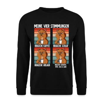 Meine 4 Stimmungen Kaffee Quokka - Unisex Pullover - Schwarz - Vorne - Alina (178cm) & Michal (187cm)