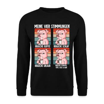 Meine 4 Stimmungen Kaffee Schwein - Unisex Pullover - Schwarz - Vorne - Alina (178cm) & Michal (187cm)