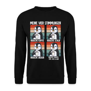 Meine 4 Stimmungen Kaffee Pinguin - Unisex Pullover - Schwarz - Vorne - Alina (178cm) & Michal (187cm)