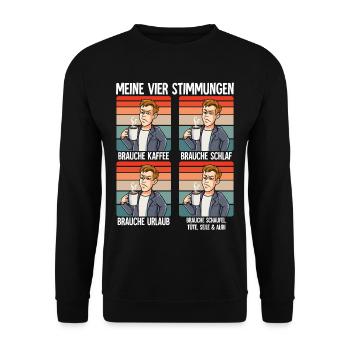 Meine 4 Stimmungen Kaffee Mann - Unisex Pullover - Schwarz - Vorne - Alina (178cm) & Michal (187cm)