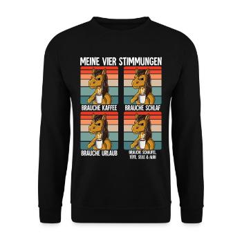 Meine 4 Stimmungen Kaffee Pferd - Unisex Pullover - Schwarz - Vorne - Alina (178cm) & Michal (187cm)
