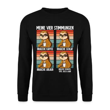 Meine 4 Stimmungen Kaffee Faultier - Unisex Pullover - Schwarz - Vorne - Alina (178cm) & Michal (187cm)