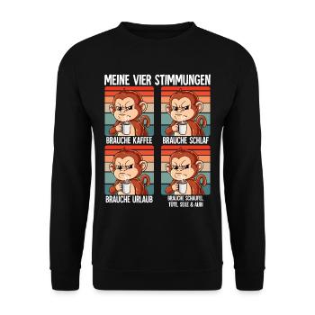 Meine 4 Stimmungen Kaffee Affe - Unisex Pullover - Schwarz - Vorne - Alina (178cm) & Michal (187cm)