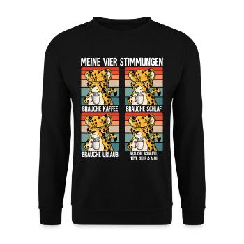Meine 4 Stimmungen Kaffee Leopard - Unisex Pullover - Schwarz - Vorne - Alina (178cm) & Michal (187cm)