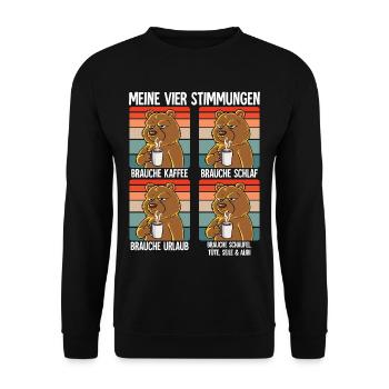 Meine 4 Stimmungen Kaffee Bär - Unisex Pullover - Schwarz - Vorne - Alina (178cm) & Michal (187cm)
