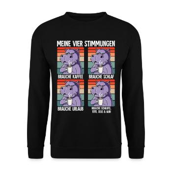 Meine 4 Stimmungen Kaffee Nilpferd - Unisex Pullover - Schwarz - Vorne - Alina (178cm) & Michal (187cm)