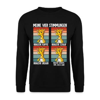 Meine 4 Stimmungen Kaffee Giraffe - Unisex Pullover - Schwarz - Vorne - Alina (178cm) & Michal (187cm)