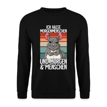 Ich Hasse Morgenmenschen Chinchilla - Unisex Pullover - Schwarz - Vorne - Alina (178cm) & Michal (187cm)