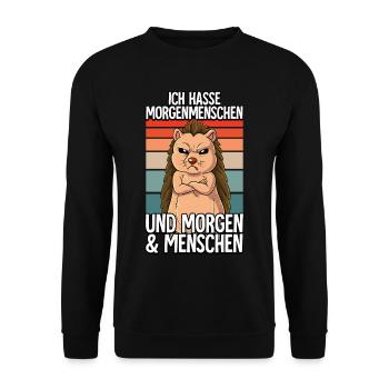 Ich Hasse Morgenmenschen Igel - Unisex Pullover - Schwarz - Vorne - Alina (178cm) & Michal (187cm)