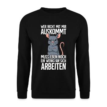 Ratte Wer Nicht Mit Mir Auskommt - Unisex Pullover - Schwarz - Vorne - Alina (178cm) & Michal (187cm)