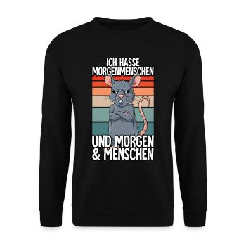 Ich Hasse Morgenmenschen Ratte - Unisex Pullover - Schwarz - Vorne - Alina (178cm) & Michal (187cm)