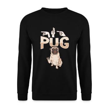 ILY Mops ASL Handgeste Taub Gebärdensprache - Unisex Pullover - Schwarz - Vorne - Alina (178cm) & Michal (187cm)