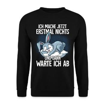 Langschläfer Hase Müde Schlaf - Unisex Pullover - Schwarz - Vorne - Alina (178cm) & Michal (187cm)