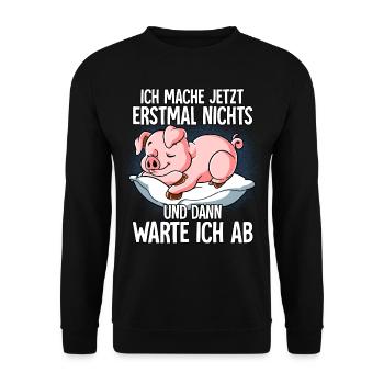 Langschläfer Schwein Müde Schlaf - Unisex Pullover - Schwarz - Vorne - Alina (178cm) & Michal (187cm)