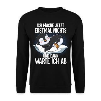 Langschläfer Pinguin Müde Schlaf - Unisex Pullover - Schwarz - Vorne - Alina (178cm) & Michal (187cm)