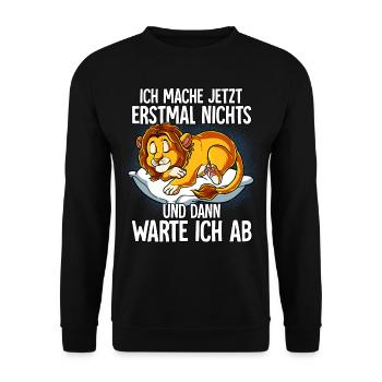 Langschläfer Löwe Müde Schlaf - Unisex Pullover - Schwarz - Vorne - Alina (178cm) & Michal (187cm)