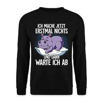 Langschläfer Nilpferd Müde Schlaf - Unisex Pullover - Schwarz - Vorne - Alina (178cm) & Michal (187cm)