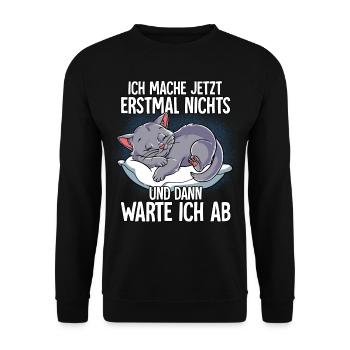 Langschläfer Katze Müde Schlaf - Unisex Pullover - Schwarz - Vorne - Alina (178cm) & Michal (187cm)