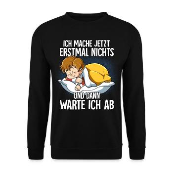 Langschläfer Junge Müde Schlaf - Unisex Pullover - Schwarz - Vorne - Alina (178cm) & Michal (187cm)