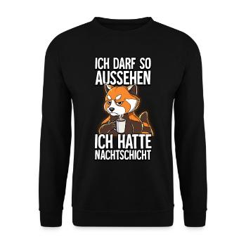 Ich Hatte Nachtschicht Kaffee Roter Panda - Unisex Pullover - Schwarz - Vorne - Alina (178cm) & Michal (187cm)