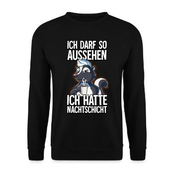 Ich Hatte Nachtschicht Kaffee Stinktier - Unisex Pullover - Schwarz - Vorne - Alina (178cm) & Michal (187cm)