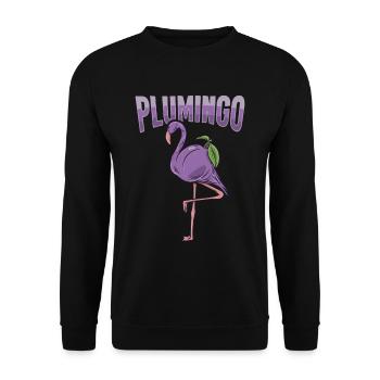 Tiernahrung Pflaumenfruit "plumingo" Flamingo - Unisex Pullover - Schwarz - Vorne - Alina (178cm) & Michal (187cm)