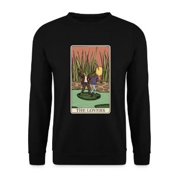 Cottagecore Frog Tarot Card "The Lovers" for a - Unisex Sweatshirt - black - Front - Alina (178cm) & Michal (187cm)