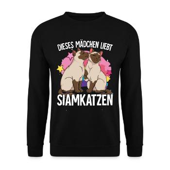 Dieses Mädchen liebt Siamkatzen - Unisex Pullover - Schwarz - Vorne - Alina (178cm) & Michal (187cm)