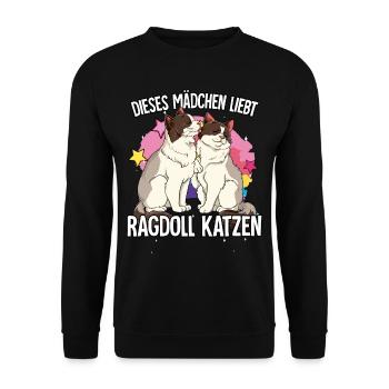 Dieses Mädchen liebt Ragdoll Katzen - Unisex Pullover - Schwarz - Vorne - Alina (178cm) & Michal (187cm)