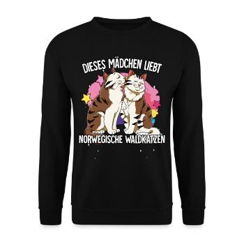 Dieses Mädchen liebt Norwegische Waldkatzen - Unisex Pullover - Schwarz - Vorne - Alina (178cm) & Michal (187cm)