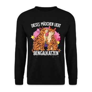 Dieses Mädchen liebt Bengalkatzen - Unisex Pullover - Schwarz - Vorne - Alina (178cm) & Michal (187cm)