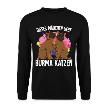 Dieses Mädchen liebt Burma Katzen - Unisex Pullover - Schwarz - Vorne - Alina (178cm) & Michal (187cm)
