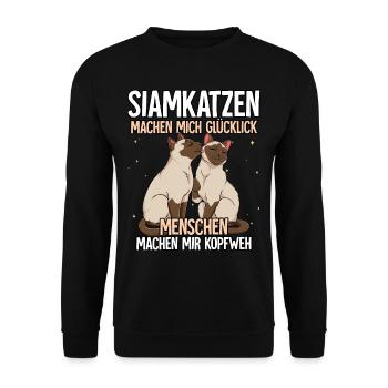 Siamkatzen - Unisex Pullover - Schwarz - Vorne - Alina (178cm) & Michal (187cm)