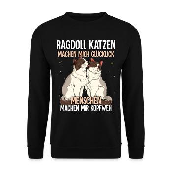 Ragdoll Katzen - Unisex Pullover - Schwarz - Vorne - Alina (178cm) & Michal (187cm)