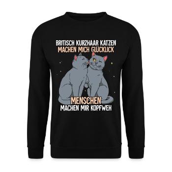 Britisch Kurzhaar Katzen - Unisex Pullover - Schwarz - Vorne - Alina (178cm) & Michal (187cm)