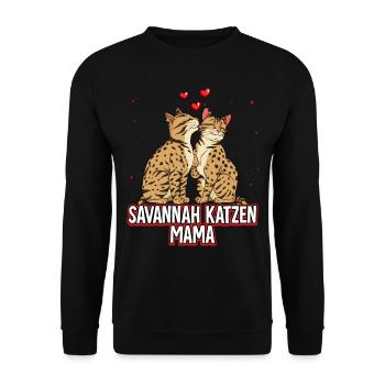Savannah Katzen Mama - Unisex Pullover - Schwarz - Vorne - Alina (178cm) & Michal (187cm)