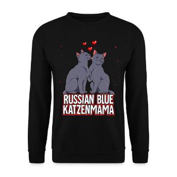 Russisch Blau Katzen Mama - Unisex Pullover - Schwarz - Vorne - Alina (178cm) & Michal (187cm)