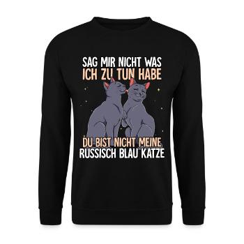 Russisch Blau Katze - Unisex Pullover - Schwarz - Vorne - Alina (178cm) & Michal (187cm)