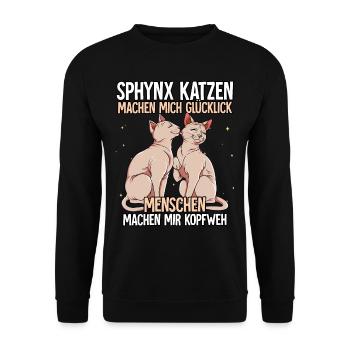 Sphynx Katzen - Unisex Pullover - Schwarz - Vorne - Alina (178cm) & Michal (187cm)