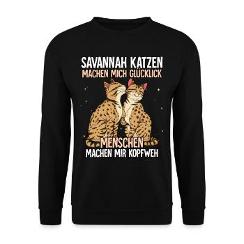 Savannah Katzen - Unisex Pullover - Schwarz - Vorne - Alina (178cm) & Michal (187cm)